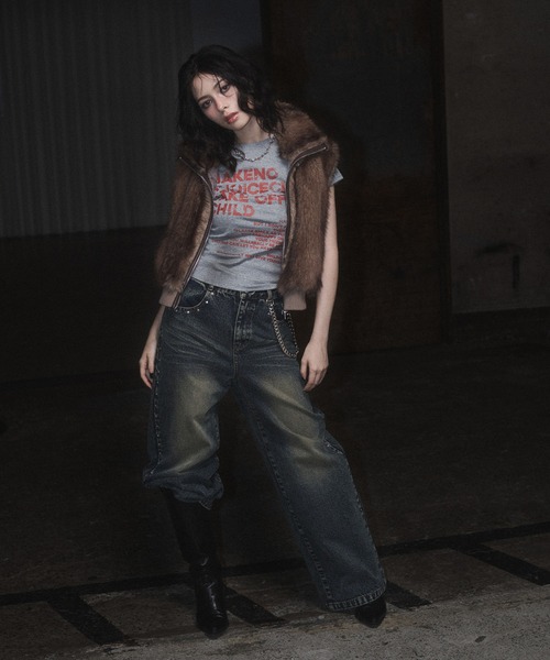 ENVYM（アンビー）の「スタッズポイントルーズデニム（デニムパンツ・レディース・ブルー・SMALL/MEDIUM）」の14枚目の写真