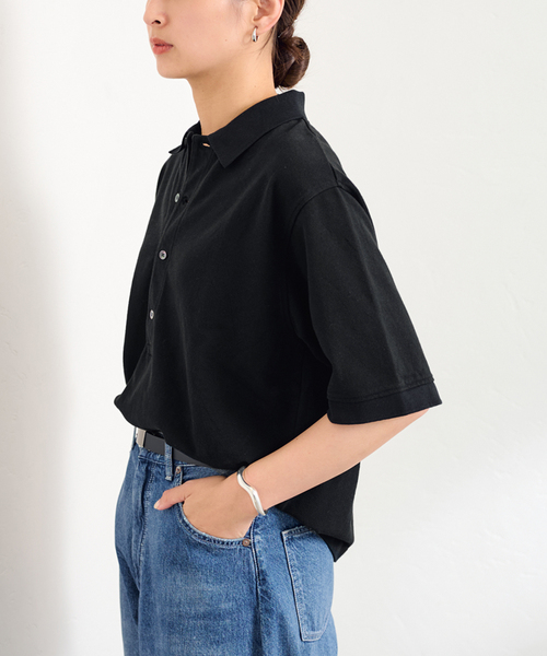 FRAMeWORK(フレームワーク)の「≪追加≫ LOEFF/ロエフ 別注ポロシャツ 2(Tシャツ/カットソー・レディース・ネイビー/ブラック・FREE)」の6枚目の写真