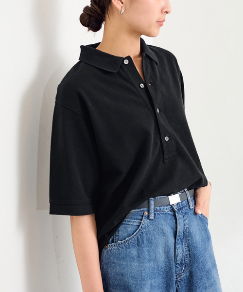 FRAMeWORK(フレームワーク)の「≪追加≫ LOEFF/ロエフ 別注ポロシャツ 2(Tシャツ/カットソー・レディース・ネイビー/ブラック・FREE)」の7枚目の写真