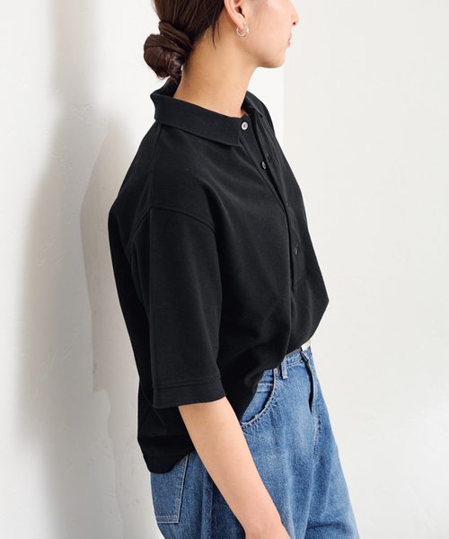 FRAMeWORK(フレームワーク)の「≪追加≫ LOEFF/ロエフ 別注ポロシャツ 2(Tシャツ/カットソー・レディース・ネイビー/ブラック・FREE)」の8枚目の写真