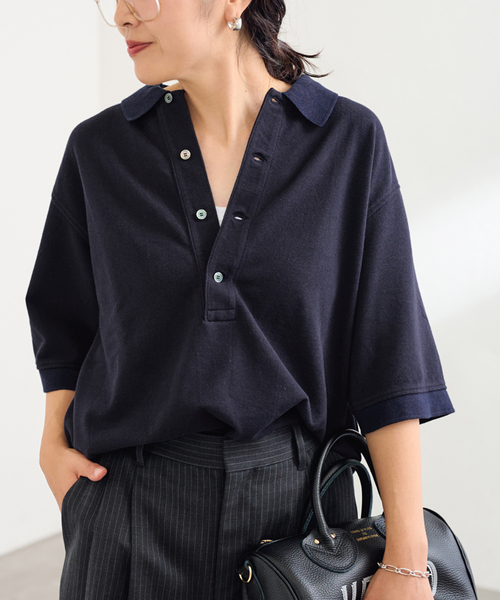 FRAMeWORK(フレームワーク)の「≪追加≫ LOEFF/ロエフ 別注ポロシャツ 2(Tシャツ/カットソー・レディース・ネイビー/ブラック・FREE)」の22枚目の写真