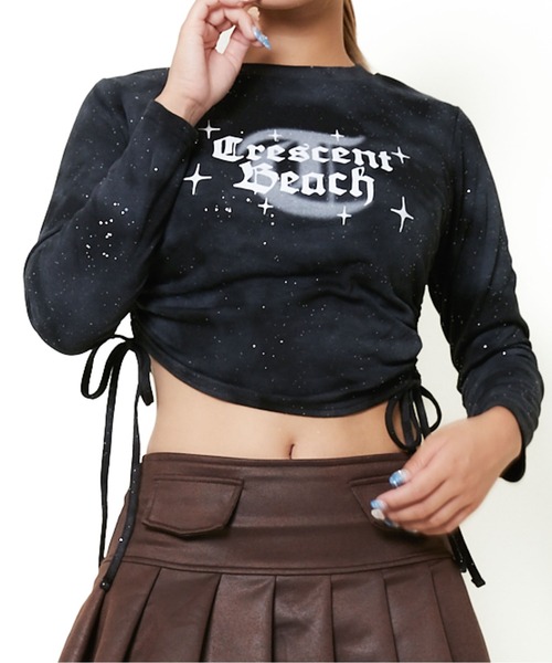 GORGE(ゴージ)の「《ムラ染めラメ×ドロスト裾》レディース 長袖カットソー ロゴプリント ストリート風 春秋冬(Tシャツ/カットソー・レディース・チャコール/ライトグレー/ブラック・F)」の2枚目の写真