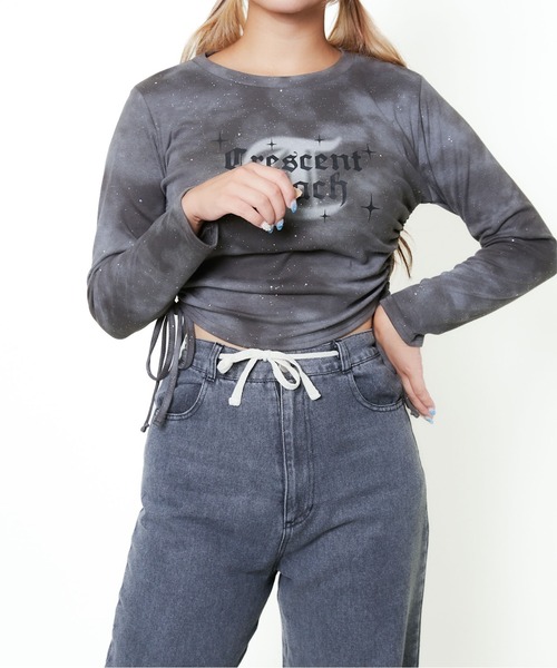 GORGE(ゴージ)の「《ムラ染めラメ×ドロスト裾》レディース 長袖カットソー ロゴプリント ストリート風 春秋冬(Tシャツ/カットソー・レディース・チャコール/ライトグレー/ブラック・F)」の9枚目の写真