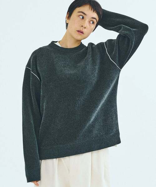 ブルー ニットセーター サイズ0 モールニット カラーリブ プルオーバー（ニット/セーター）｜417