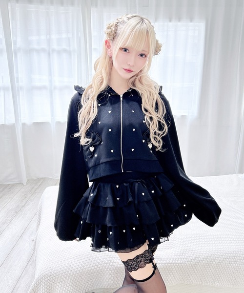 MA*RS(アメーバーマーズ)の「ハートスタッズショートパーカー(パーカー・レディース・ホワイト/ブラック/ピンク/チャコールグレー/ホワイト×ホワイト/ピンク系その他/ブラック×ブラック/ライトグレー/シルバー系その他・FREE)」の14枚目の写真