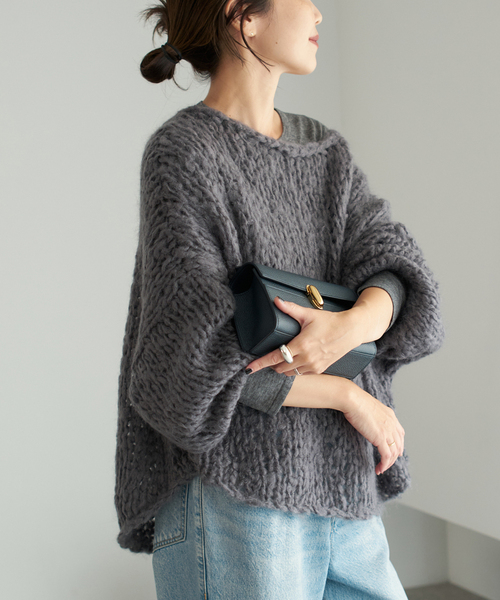 美品 Plage HAND KNIT ジャンボタム グレーA ニット 追加》HAND KNIT ジャンボタム プルオーバー（ニット/セーター