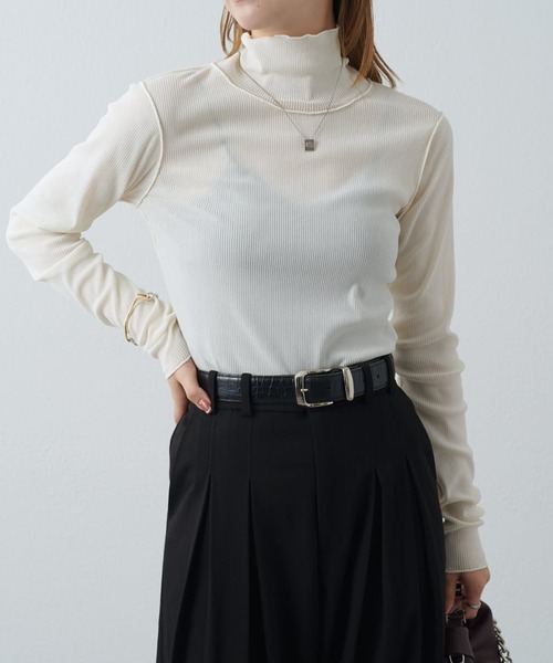 Lui's(ルイス)の「チュールベロアリブシアーメローデザインタートルトップス(Tシャツ/カットソー・レディース・ブラック/カーキ/グレー/オフホワイト・FREE)」の17枚目の写真