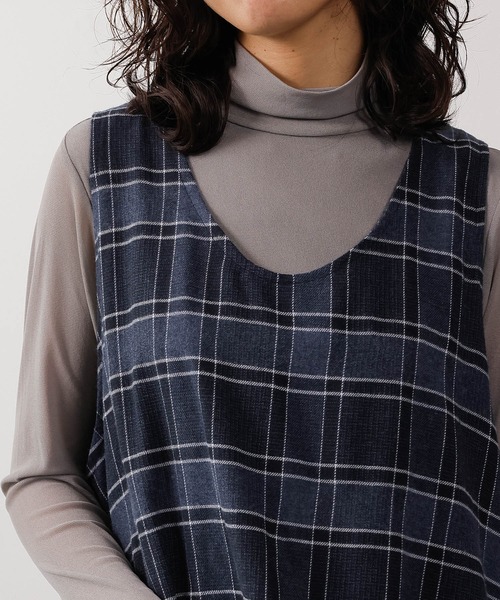 emesuelee(エメスーリー)の「ノースリーブ コクーンチェックワンピース(シャツワンピース・レディース・ネイビー/レッド/ブラック・フリー)」の7枚目の写真