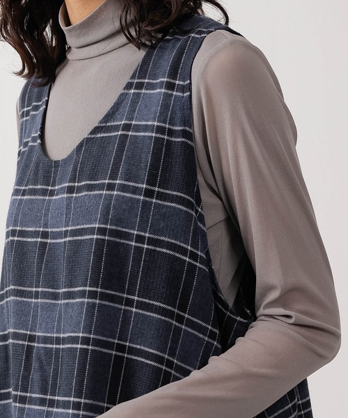 emesuelee(エメスーリー)の「ノースリーブ コクーンチェックワンピース(シャツワンピース・レディース・ネイビー/レッド/ブラック・フリー)」の8枚目の写真