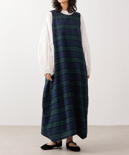 セール】ノースリーブ コクーンチェックワンピース（シャツワンピース