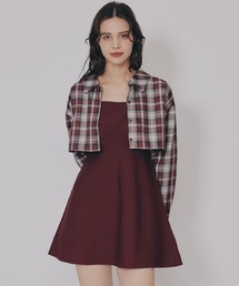 REDYAZEL | チェックショートシャツ×ニットミニワンピース(セットアップ)