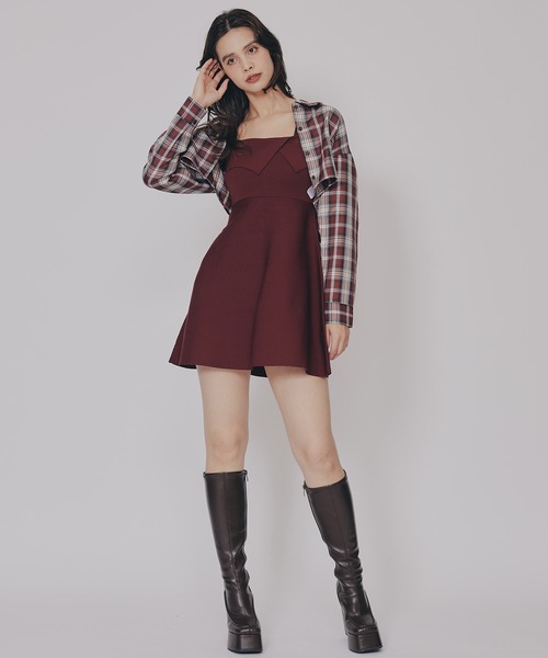 REDYAZEL（レディアゼル）の「チェックショートシャツ×ニットミニワンピース（セットアップ・レディース・ネイビー系/ブラウン系その他/ブルー系その他・FREE）」の21枚目の写真