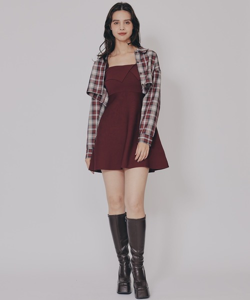 REDYAZEL（レディアゼル）の「チェックショートシャツ×ニットミニワンピース（セットアップ・レディース・ネイビー系/ブラウン系その他/ブルー系その他・FREE）」の22枚目の写真