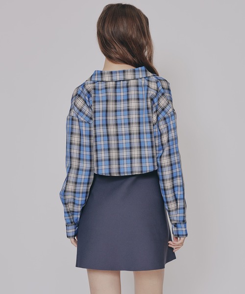 REDYAZEL（レディアゼル）の「チェックショートシャツ×ニットミニワンピース（セットアップ・レディース・ネイビー系/ブラウン系その他/ブルー系その他・FREE）」の8枚目の写真