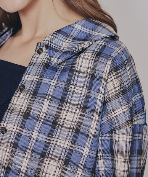 REDYAZEL（レディアゼル）の「チェックショートシャツ×ニットミニワンピース（セットアップ・レディース・ネイビー系/ブラウン系その他/ブルー系その他・FREE）」の19枚目の写真