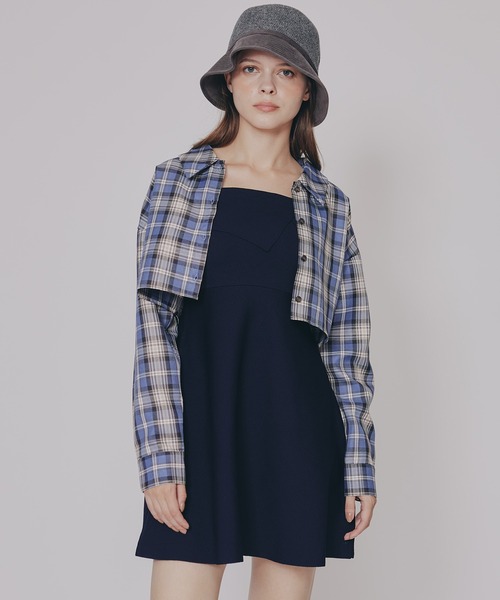 REDYAZEL（レディアゼル）の「チェックショートシャツ×ニットミニワンピース（セットアップ・レディース・ネイビー系/ブラウン系その他/ブルー系その他・FREE）」の11枚目の写真