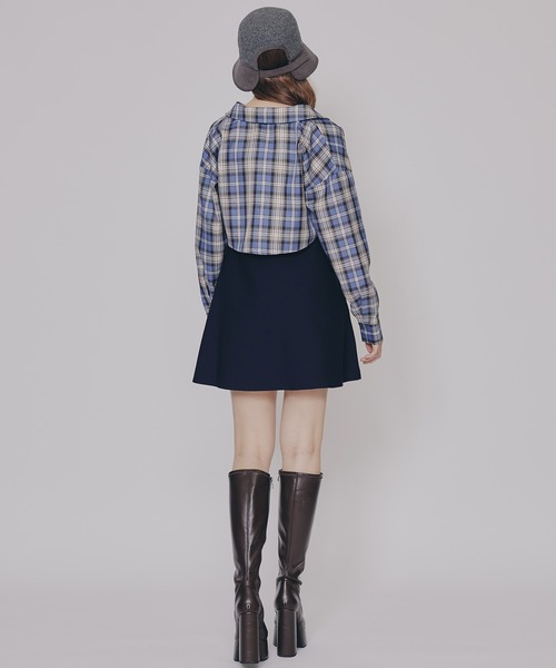REDYAZEL（レディアゼル）の「チェックショートシャツ×ニットミニワンピース（セットアップ・レディース・ネイビー系/ブラウン系その他/ブルー系その他・FREE）」の15枚目の写真