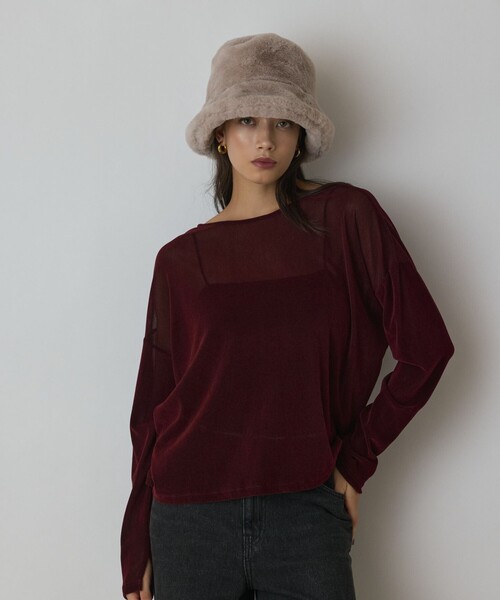 Diagram（ダイアグラム）の「フロッキーオーバーカットトップ（Tシャツ/カットソー・レディース・キナリ/ボルドー/ブラック・36）」の3枚目の写真