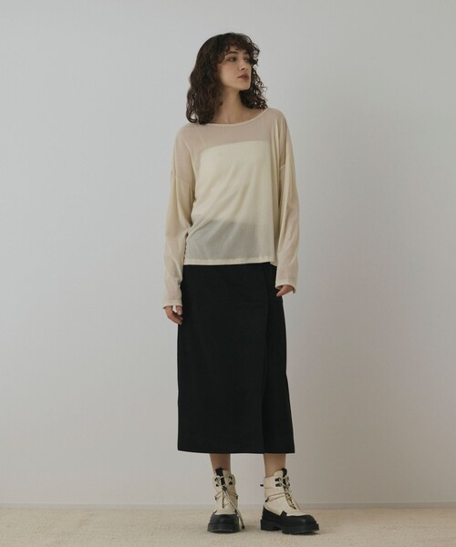 Diagram（ダイアグラム）の「フロッキーオーバーカットトップ（Tシャツ/カットソー・レディース・キナリ/ボルドー/ブラック・36）」の5枚目の写真