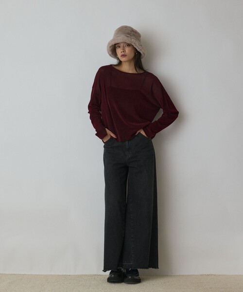 Diagram（ダイアグラム）の「フロッキーオーバーカットトップ（Tシャツ/カットソー・レディース・キナリ/ボルドー/ブラック・36）」の12枚目の写真