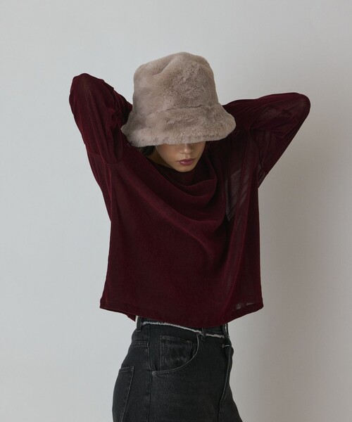 Diagram（ダイアグラム）の「フロッキーオーバーカットトップ（Tシャツ/カットソー・レディース・キナリ/ボルドー/ブラック・36）」の17枚目の写真