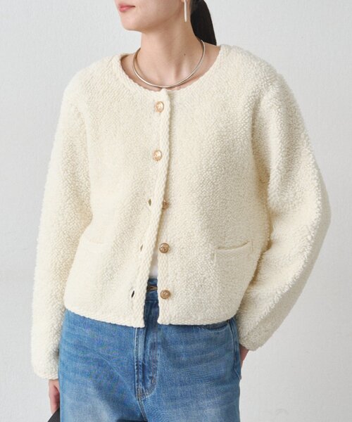 LOUNGEDRESS（ラウンジドレス）の「ウールボアニットコーディガン（カーディガン/ボレロ・レディース・グレー/アイボリー・FREE）」の3枚目の写真