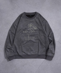 NILWAY | 裏起毛カットスエード フラワーチェーン刺繍クルースウェット(スウェット)