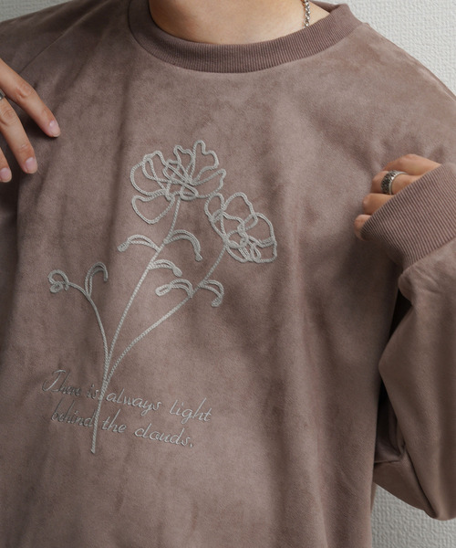 NILWAY（ニルウェイ）の「裏起毛カットスエード フラワーチェーン刺繍クルースウェット（スウェット・メンズ・ブラウン/アイボリー/チャコールグレー/ネイビー系・MEDIUM/LARGE/X-LARGE）」の11枚目の写真