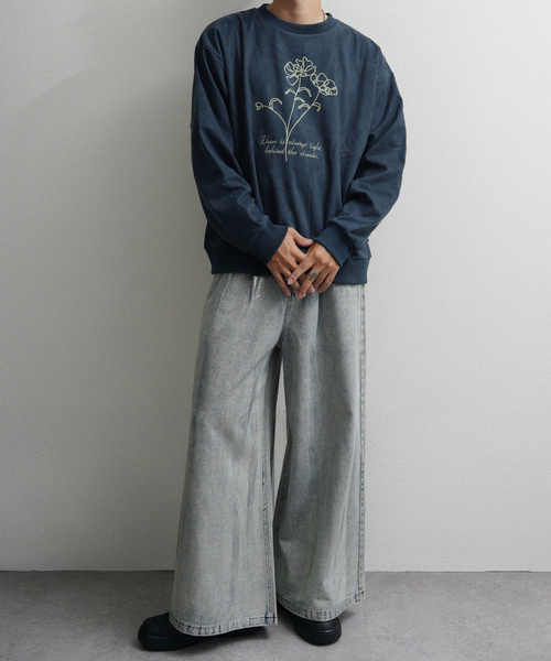 NILWAY（ニルウェイ）の「裏起毛カットスエード フラワーチェーン刺繍クルースウェット（スウェット・メンズ・ブラウン/アイボリー/チャコールグレー/ネイビー系・MEDIUM/LARGE/X-LARGE）」の15枚目の写真