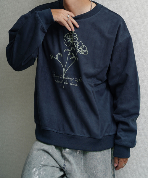 NILWAY（ニルウェイ）の「裏起毛カットスエード フラワーチェーン刺繍クルースウェット（スウェット・メンズ・ブラウン/アイボリー/チャコールグレー/ネイビー系・MEDIUM/LARGE/X-LARGE）」の21枚目の写真