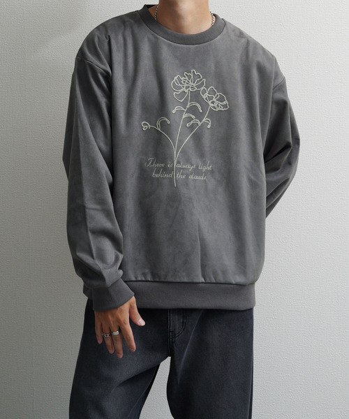 NILWAY（ニルウェイ）の「裏起毛カットスエード フラワーチェーン刺繍クルースウェット（スウェット・メンズ・ブラウン/アイボリー/チャコールグレー/ネイビー系・MEDIUM/LARGE/X-LARGE）」の19枚目の写真