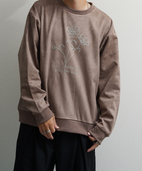 NILWAY（ニルウェイ）の「裏起毛カットスエード フラワーチェーン刺繍クルースウェット（スウェット・メンズ・ブラウン/アイボリー/チャコールグレー/ネイビー系・MEDIUM/LARGE/X-LARGE）」の20枚目の写真