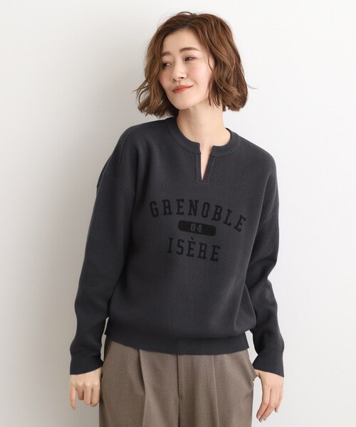 grove(グローブ)の「カレッジロゴキーネックニット(ニット/セーター・レディース・アイボリー/チャコールグレー/ダークグレー・02/03/05/04/01)」の2枚目の写真