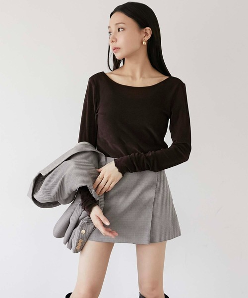 Luan（ルアン）の「【Luan】SHEER VELOUR BODY SUIT/シアーベロアボディースーツ（Tシャツ/カットソー・レディース・ホワイト/ブラウン・0/1）」の2枚目の写真