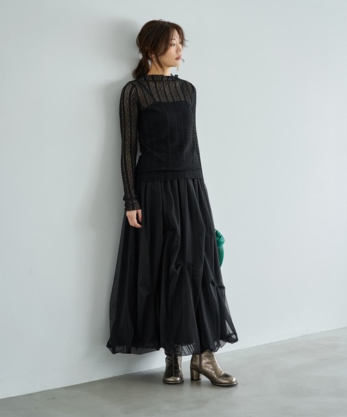 STYLE DELI(スタイルデリ)の「下に着るメロウレーシィートップス(Tシャツ/カットソー・レディース・ブラック/ホワイト・MEDIUM)」の3枚目の写真