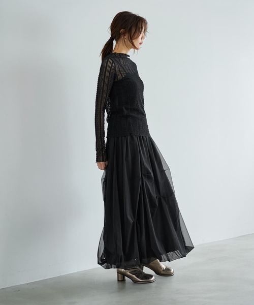 STYLE DELI(スタイルデリ)の「下に着るメロウレーシィートップス(Tシャツ/カットソー・レディース・ブラック/ホワイト・MEDIUM)」の5枚目の写真
