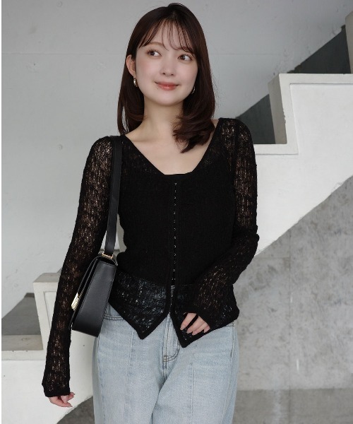 ウールレースニットトップス（ニット/セーター）｜anuans（ア