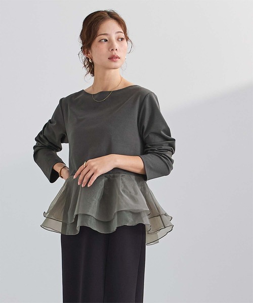 UR'S(ユアーズ)の「チュールドッキングペプラムプルオーバー(Tシャツ/カットソー・レディース・ドット/チャコール/ブラック/ホワイト・S/M/L)」の21枚目の写真