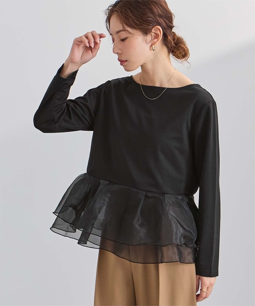 UR'S(ユアーズ)の「チュールドッキングペプラムプルオーバー(Tシャツ/カットソー・レディース・ドット/チャコール/ブラック/ホワイト・S/M/L)」の14枚目の写真