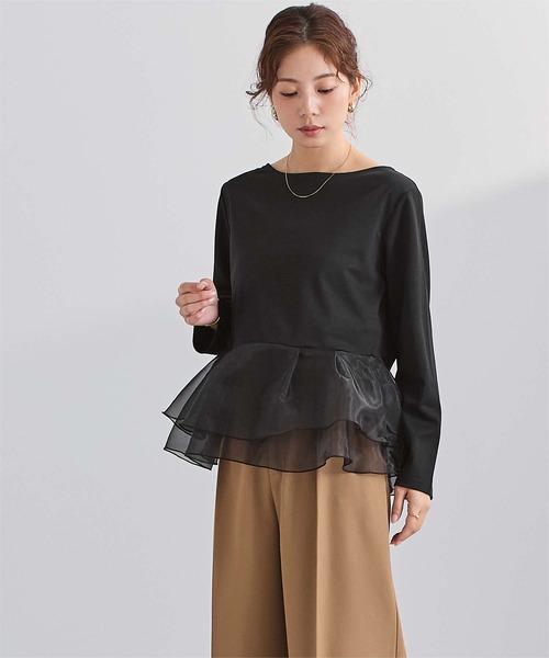 UR'S(ユアーズ)の「チュールドッキングペプラムプルオーバー(Tシャツ/カットソー・レディース・ドット/チャコール/ブラック/ホワイト・S/M/L)」の15枚目の写真