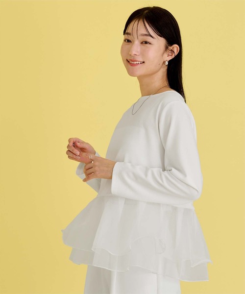UR'S(ユアーズ)の「チュールドッキングペプラムプルオーバー(Tシャツ/カットソー・レディース・ドット/チャコール/ブラック/ホワイト・S/M/L)」の13枚目の写真