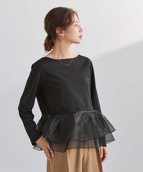UR'S(ユアーズ)の「チュールドッキングペプラムプルオーバー(Tシャツ/カットソー・レディース・ドット/チャコール/ブラック/ホワイト・S/M/L)」の20枚目の写真
