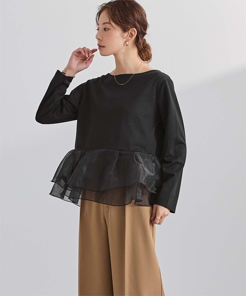 UR'S(ユアーズ)の「チュールドッキングペプラムプルオーバー(Tシャツ/カットソー・レディース・ドット/チャコール/ブラック/ホワイト・S/M/L)」の18枚目の写真