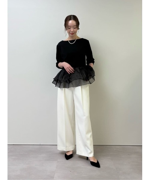 UR'S(ユアーズ)の「チュールドッキングペプラムプルオーバー(Tシャツ/カットソー・レディース・ドット/チャコール/ブラック/ホワイト・S/M/L)」の5枚目の写真