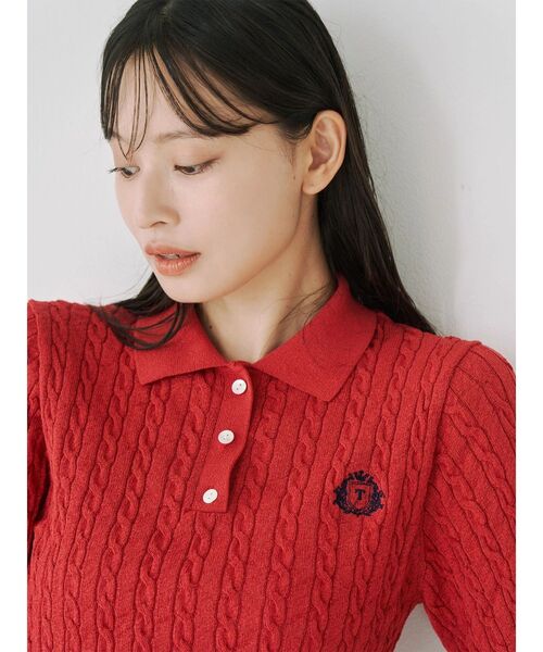 TONAL（トーナル）の「エンブレム刺繍ポロニット（ニット/セーター・レディース・オフホワイト/レッド/ネイビー・MEDIUM）」の11枚目の写真