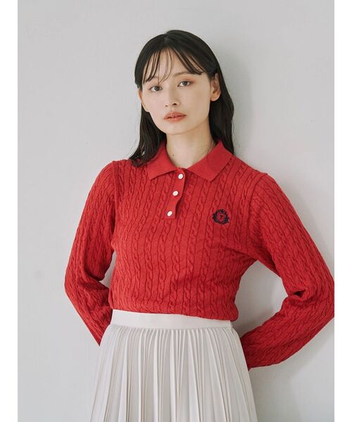 TONAL（トーナル）の「エンブレム刺繍ポロニット（ニット/セーター・レディース・オフホワイト/レッド/ネイビー・MEDIUM）」の12枚目の写真