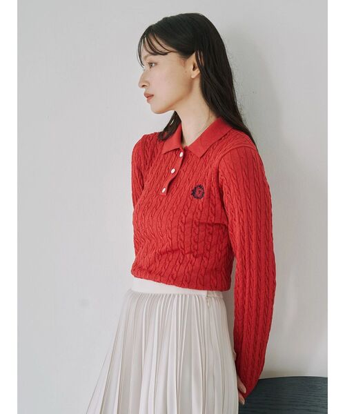 TONAL（トーナル）の「エンブレム刺繍ポロニット（ニット/セーター・レディース・オフホワイト/レッド/ネイビー・MEDIUM）」の13枚目の写真