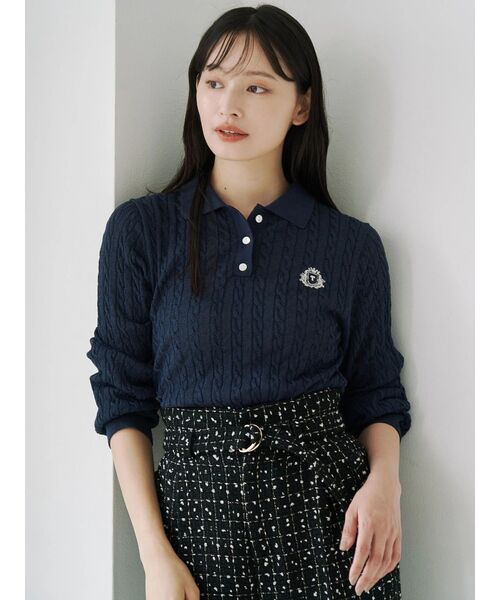 TONAL（トーナル）の「エンブレム刺繍ポロニット（ニット/セーター・レディース・オフホワイト/レッド/ネイビー・MEDIUM）」の15枚目の写真