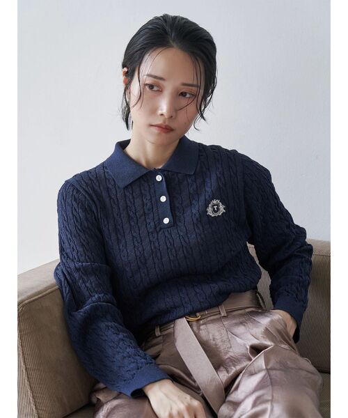 TONAL（トーナル）の「エンブレム刺繍ポロニット（ニット/セーター・レディース・オフホワイト/レッド/ネイビー・MEDIUM）」の16枚目の写真