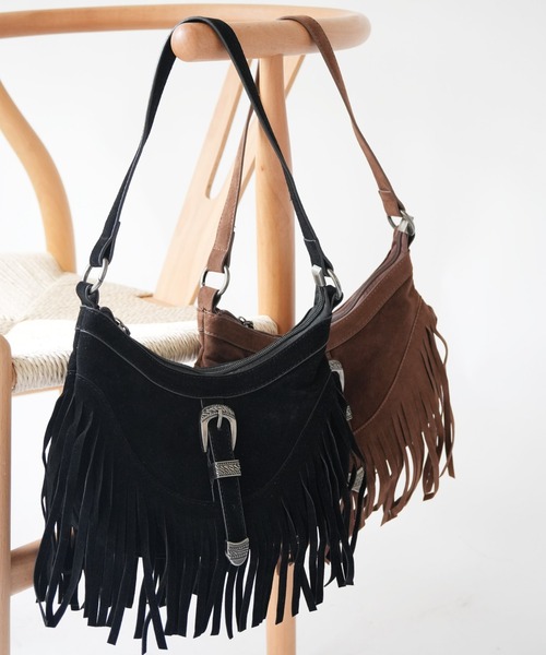 ELCHELE POPUPノベルティ ブラウンフリンジスエードショルダーバッグ スエードショルダーバッグ | ブラウン - 古着屋グレープフルーツ